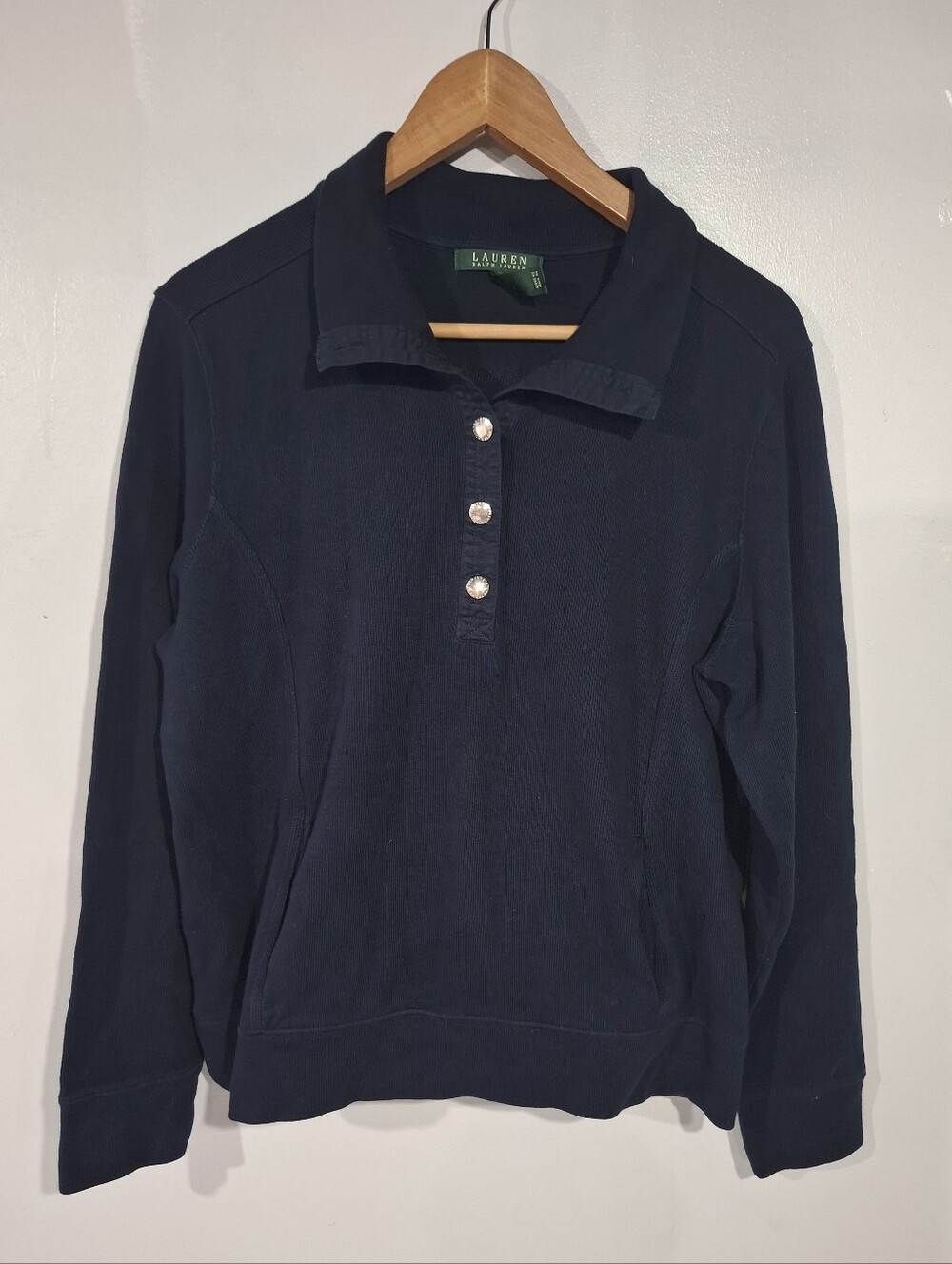 Lauren Ralph Lauren Navy Long-Sleeve Polo Top with Button Placket Sz XL